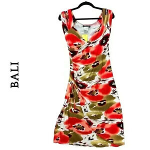 Women’s Bali Floral Summer Midi Dress White Orange Brown Size 4